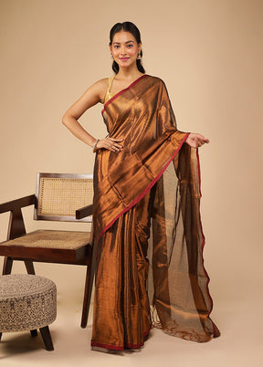 Brown Tissue Silk Saree With Blouse Piece
