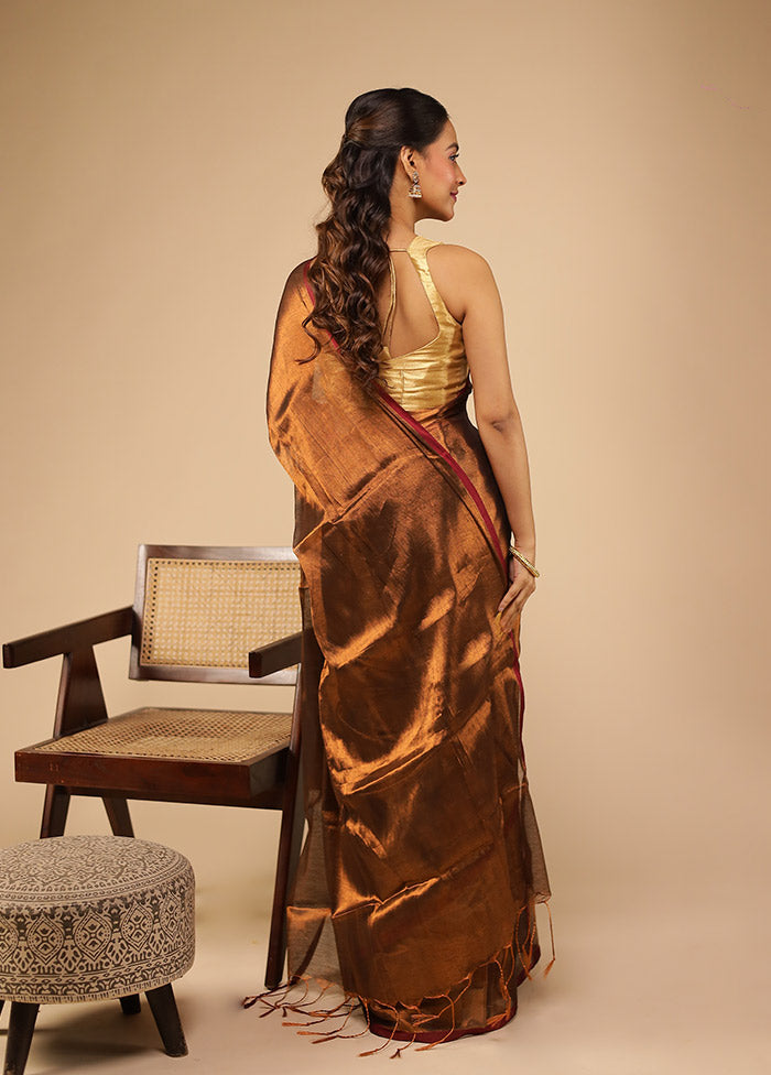 Brown Tissue Silk Saree With Blouse Piece