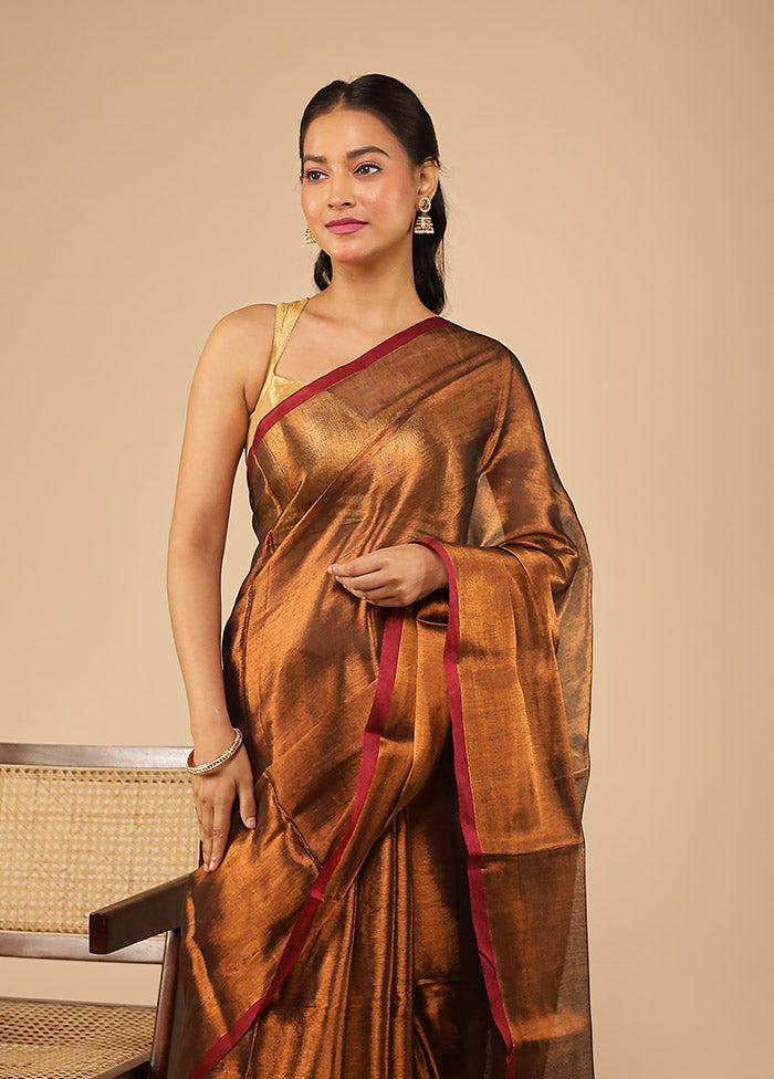 Brown Tissue Silk Saree With Blouse Piece