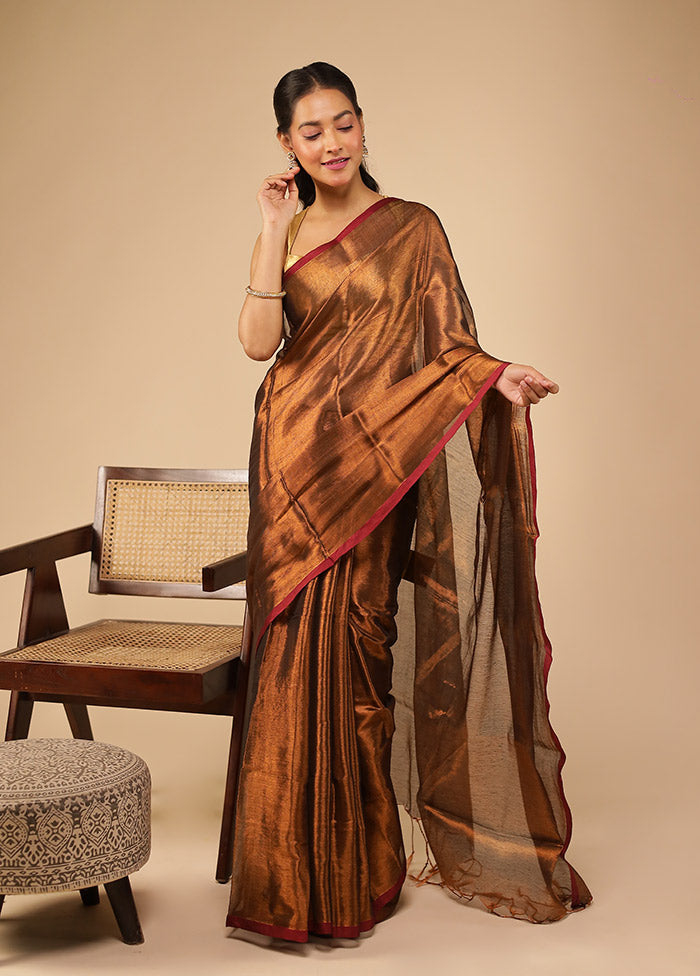 Brown Tissue Silk Saree With Blouse Piece