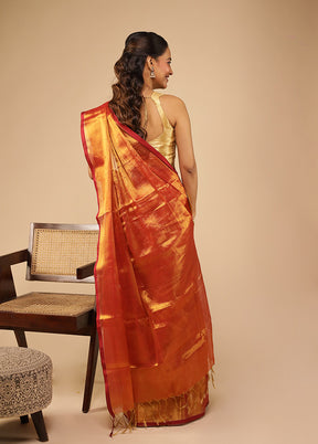 Rust Tissue Silk Saree With Blouse Piece