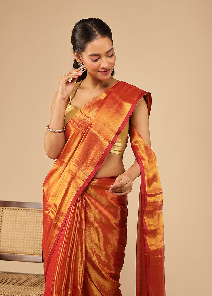 Rust Tissue Silk Saree With Blouse Piece