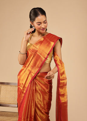 Rust Tissue Silk Saree With Blouse Piece