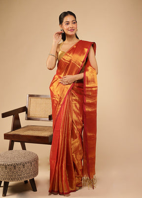 Rust Tissue Silk Saree With Blouse Piece