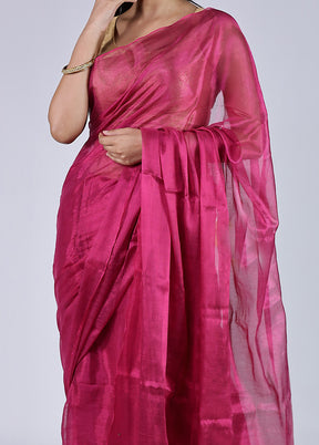 Pink Tissue Silk Saree With Blouse Piece