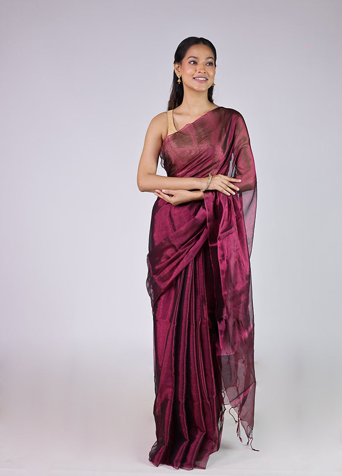 Maroon Tissue Silk Saree With Blouse Piece