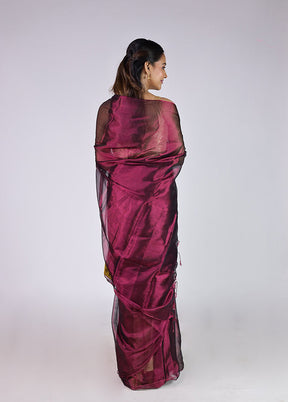 Maroon Tissue Silk Saree With Blouse Piece