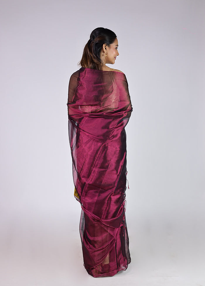 Maroon Tissue Silk Saree With Blouse Piece