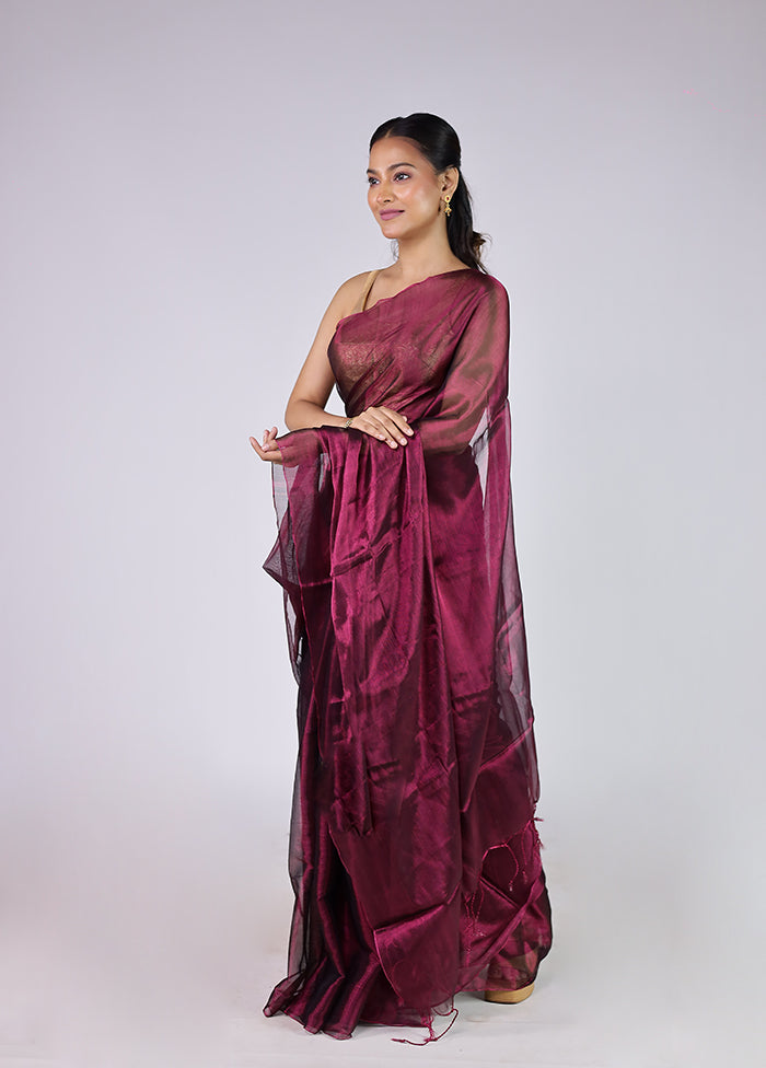 Maroon Tissue Silk Saree With Blouse Piece