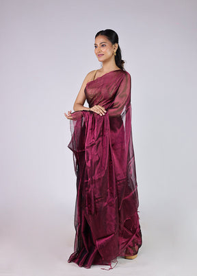 Maroon Tissue Silk Saree With Blouse Piece