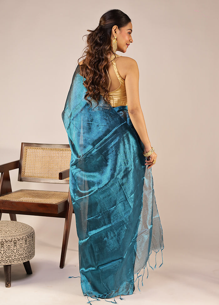 Blue Tissue Silk Saree With Blouse Piece