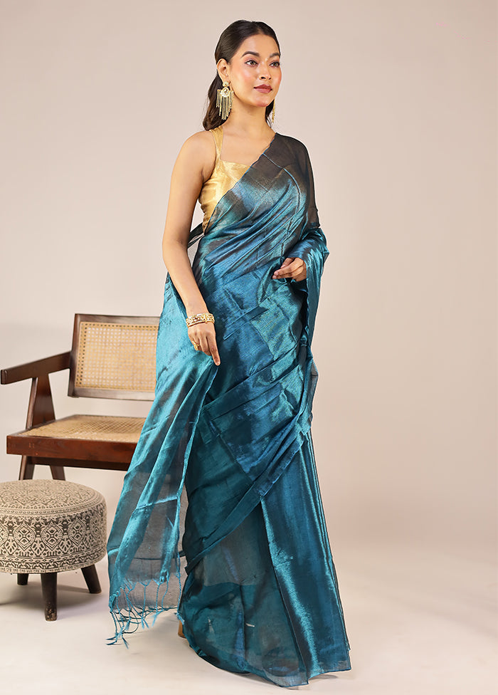 Blue Tissue Silk Saree With Blouse Piece