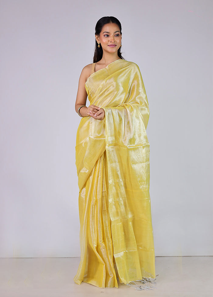 Yellow Tissue Silk Saree With Blouse Piece
