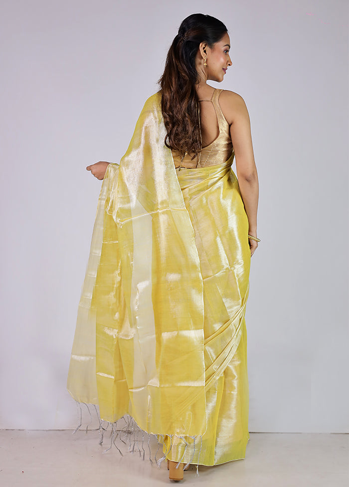 Yellow Tissue Silk Saree With Blouse Piece
