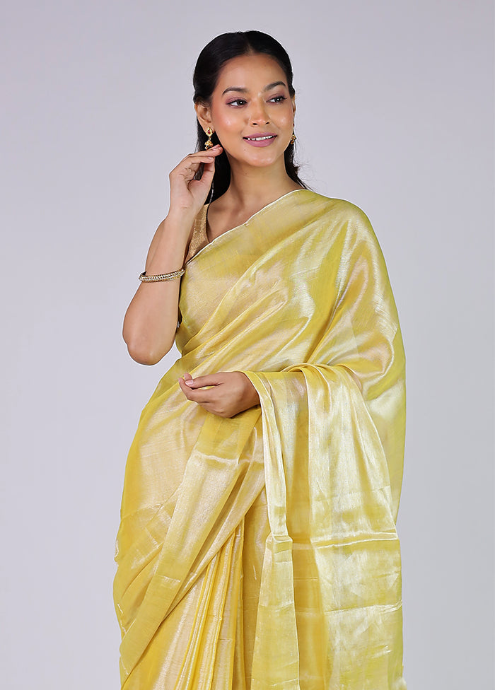 Yellow Tissue Silk Saree With Blouse Piece