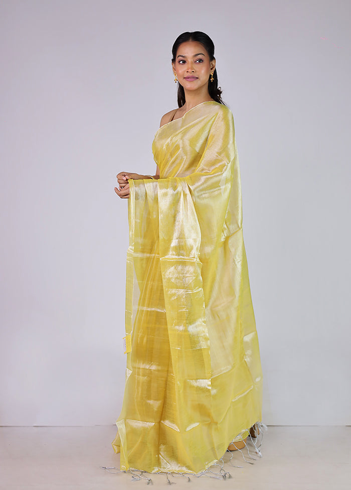 Yellow Tissue Silk Saree With Blouse Piece