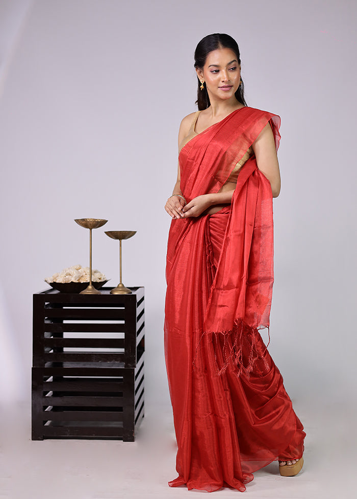 Red Tissue Silk Saree With Blouse Piece