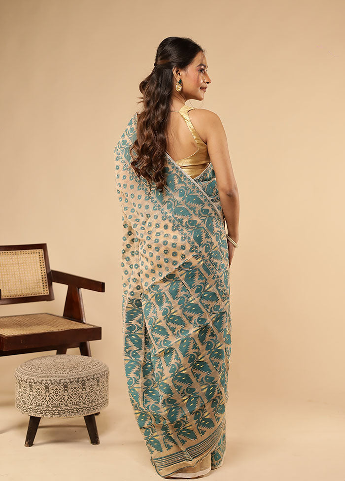 Cream Khadi Cotton Saree Without Blouse Piece