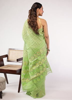 Green Cutdana Jamdani Saree Without Blouse Piece
