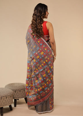 Grey Cutdana Jamdani Saree Without Blouse Piece