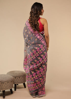 Maroon Cutdana Jamdani Saree Without Blouse Piece