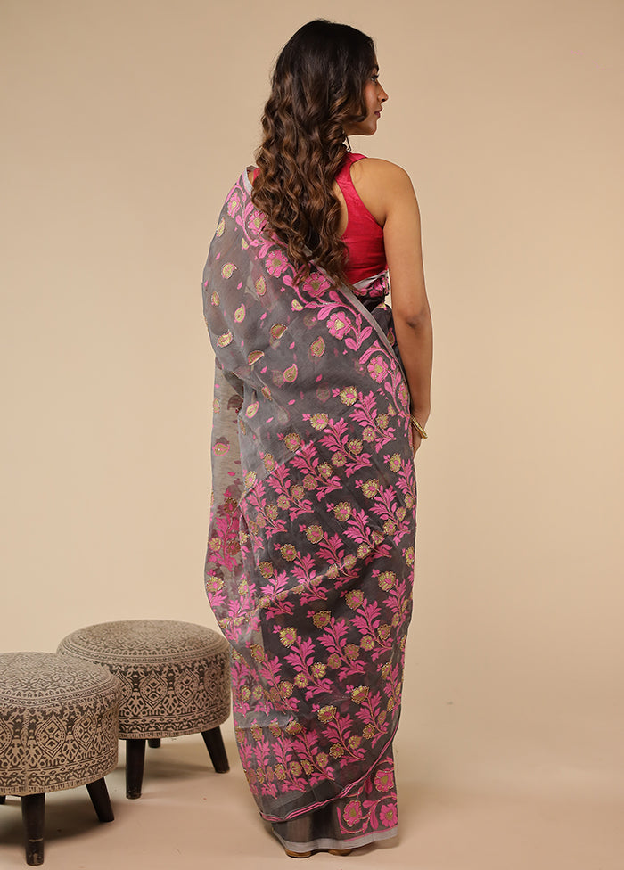 Maroon Cutdana Jamdani Saree Without Blouse Piece