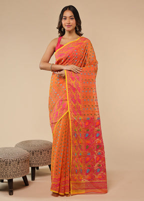 Orange Cutdana Jamdani Saree Without Blouse Piece