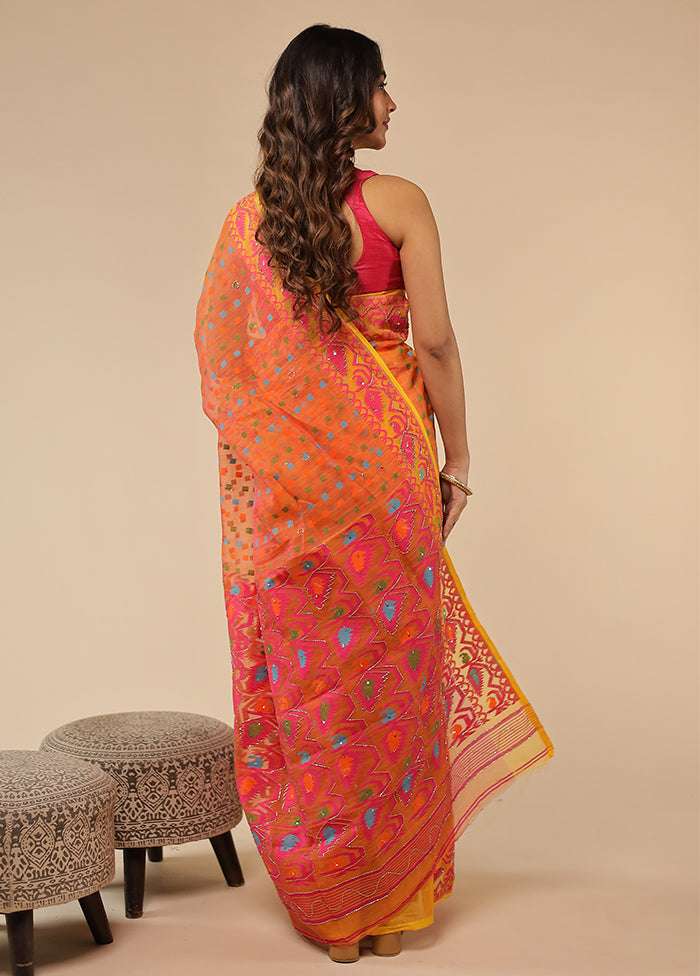Orange Cutdana Jamdani Saree Without Blouse Piece