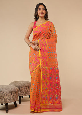 Orange Cutdana Jamdani Saree Without Blouse Piece