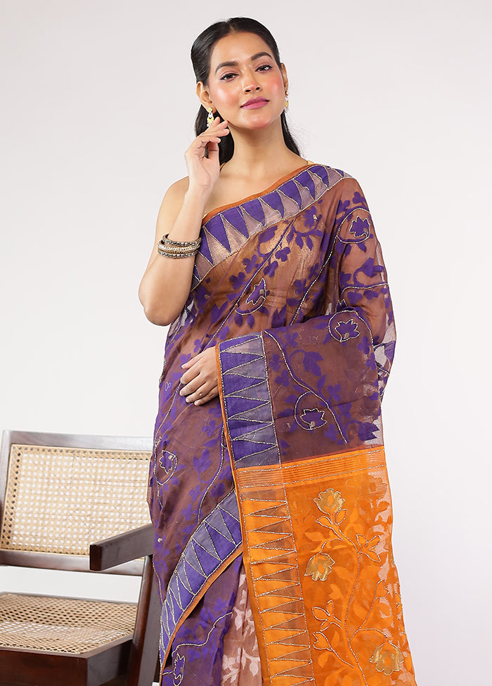 Purple Cutdana Jamdani Saree Without Blouse Piece