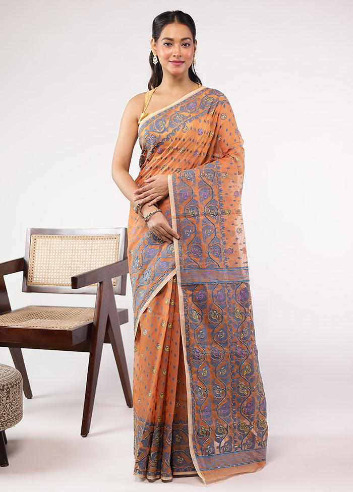 Peach Cutdana Jamdani Saree Without Blouse Piece