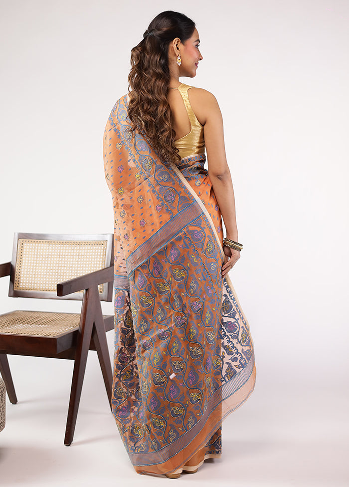 Peach Cutdana Jamdani Saree Without Blouse Piece