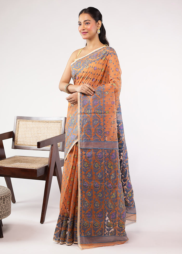 Peach Cutdana Jamdani Saree Without Blouse Piece