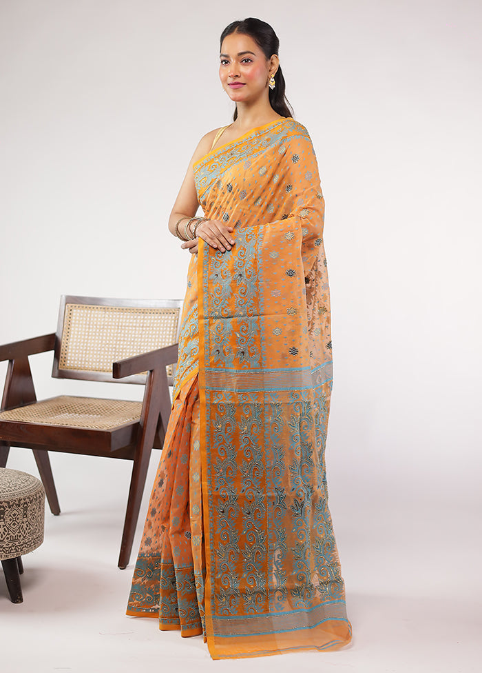 Peach Cutdana Jamdani Saree Without Blouse Piece