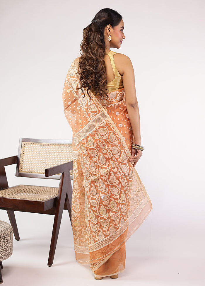 Peach Cutdana Jamdani Saree Without Blouse Piece