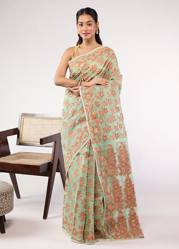 Cream Cutdana Jamdani Saree Without Blouse Piece
