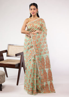 Cream Cutdana Jamdani Saree Without Blouse Piece
