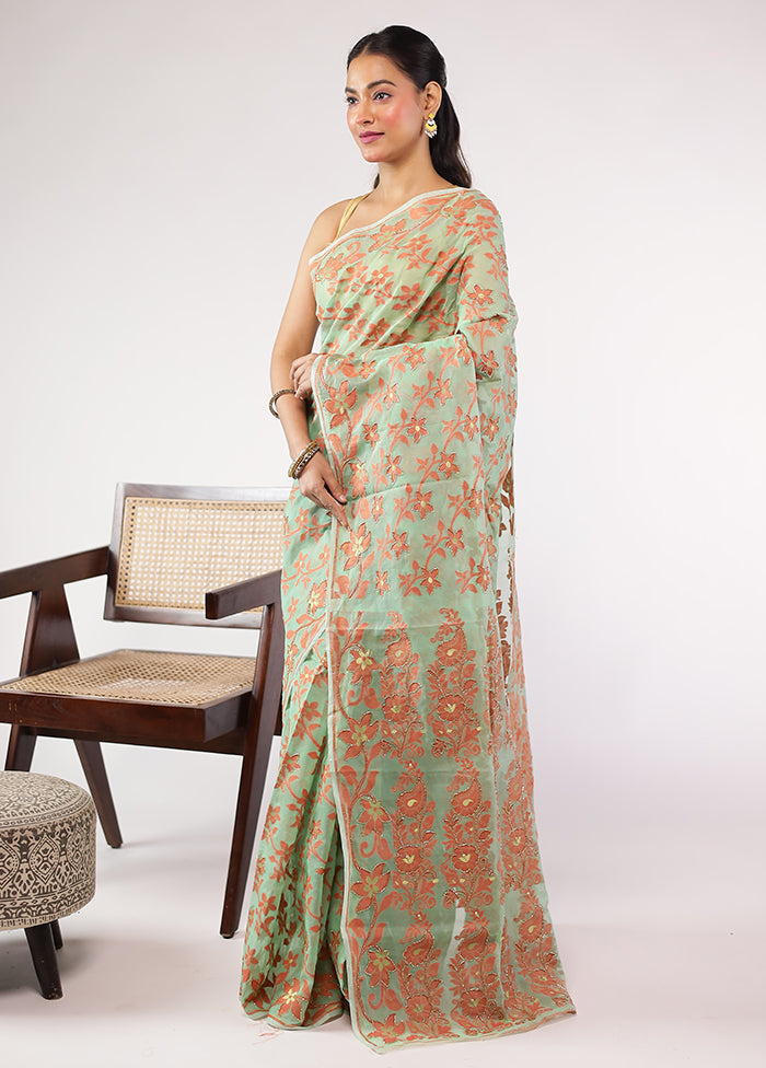 Cream Cutdana Jamdani Saree Without Blouse Piece