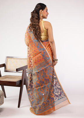 Rust Cutdana Jamdani Saree Without Blouse Piece