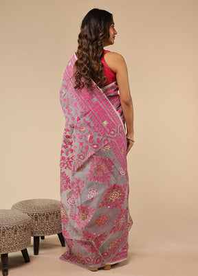 Pink Cutdana Jamdani Saree Without Blouse Piece