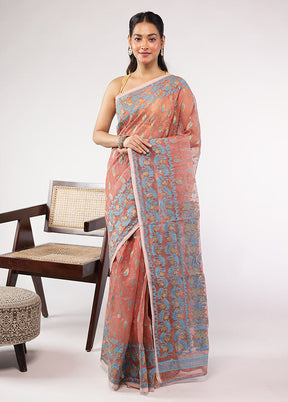 Pink Cutdana Jamdani Saree Without Blouse Piece