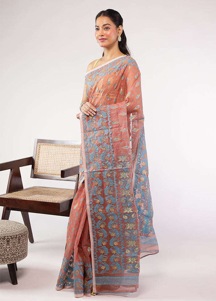Pink Cutdana Jamdani Saree Without Blouse Piece