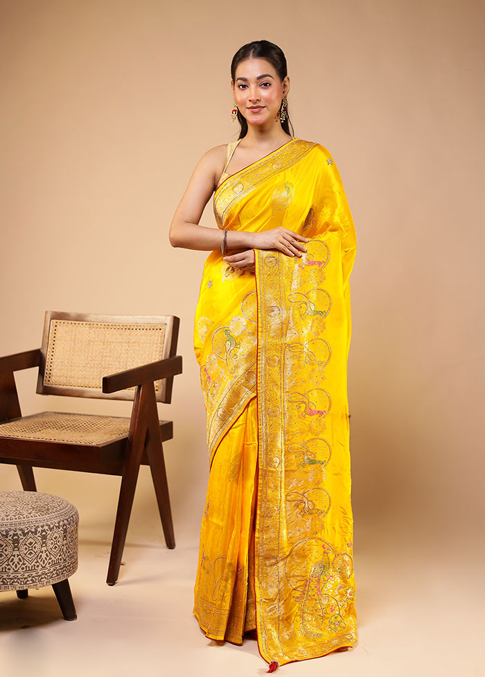 Yellow Georgette Saree With Blouse Piece