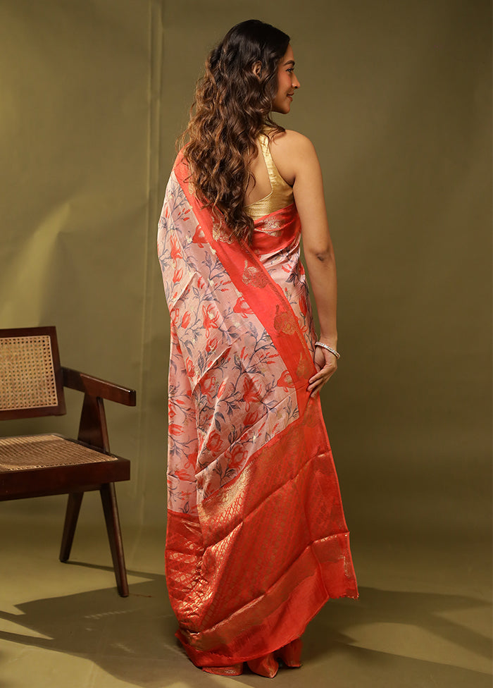Peach Dupion Silk Saree With Blouse Piece