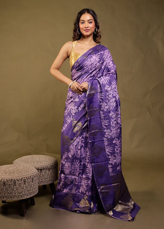 Purple Dupion Silk Saree With Blouse Piece