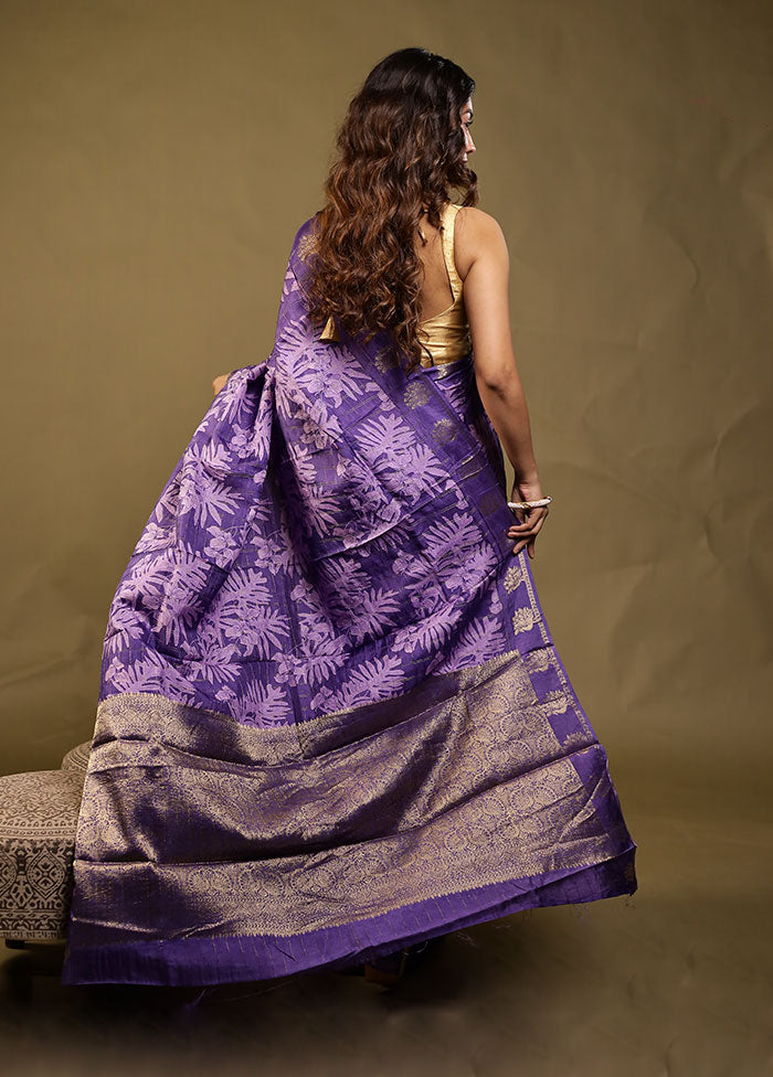 Purple Dupion Silk Saree With Blouse Piece