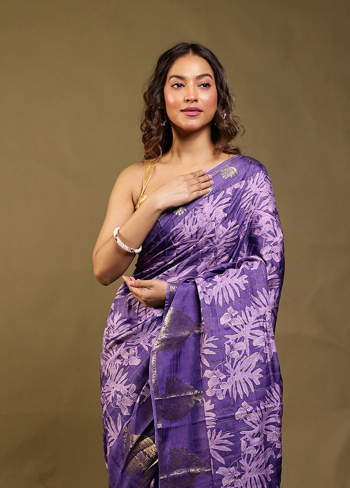 Purple Dupion Silk Saree With Blouse Piece