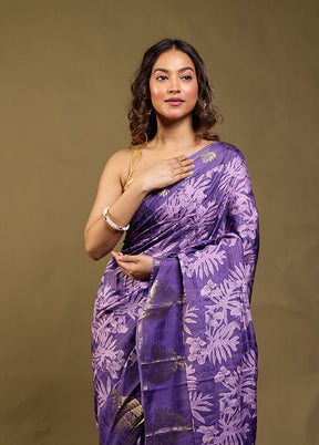 Purple Dupion Silk Saree With Blouse Piece