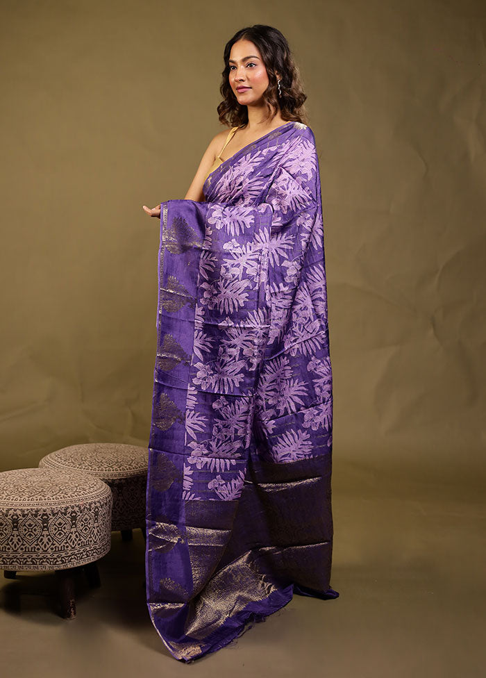 Purple Dupion Silk Saree With Blouse Piece