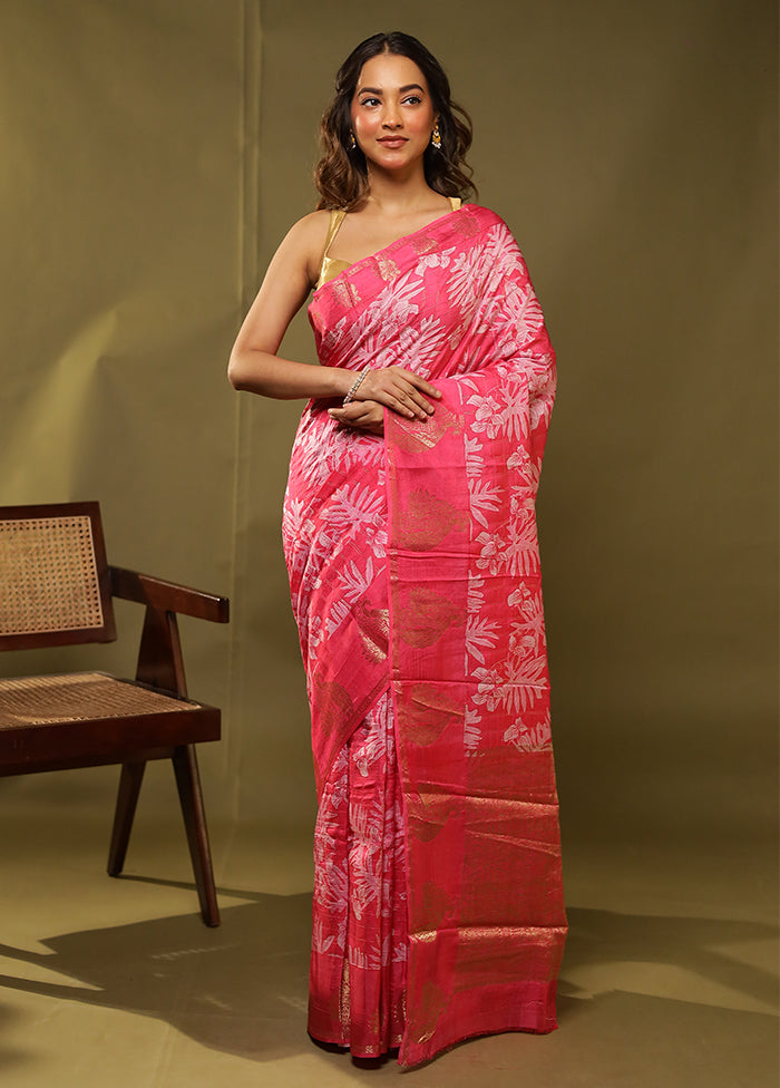 Pink Dupion Silk Saree With Blouse Piece